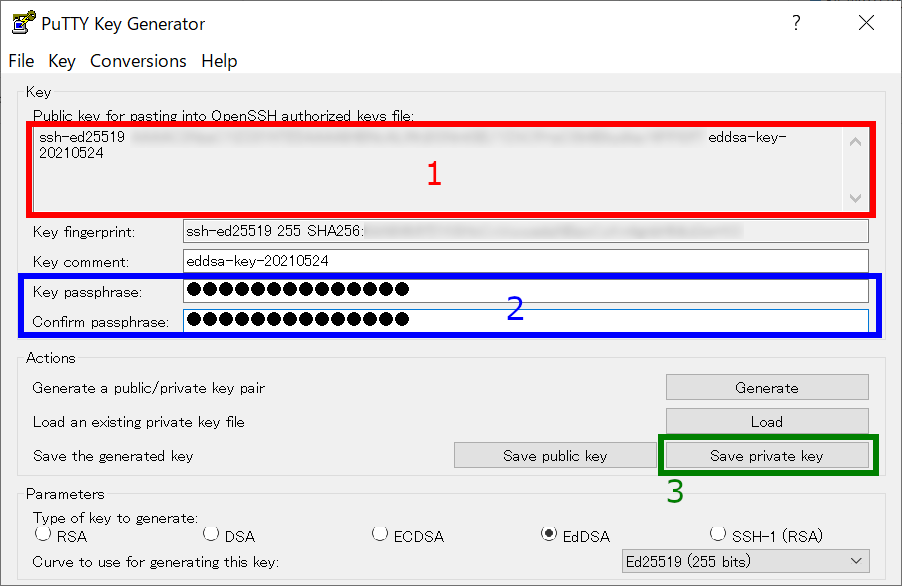 Окно Putty Key Generator. Key Generation.